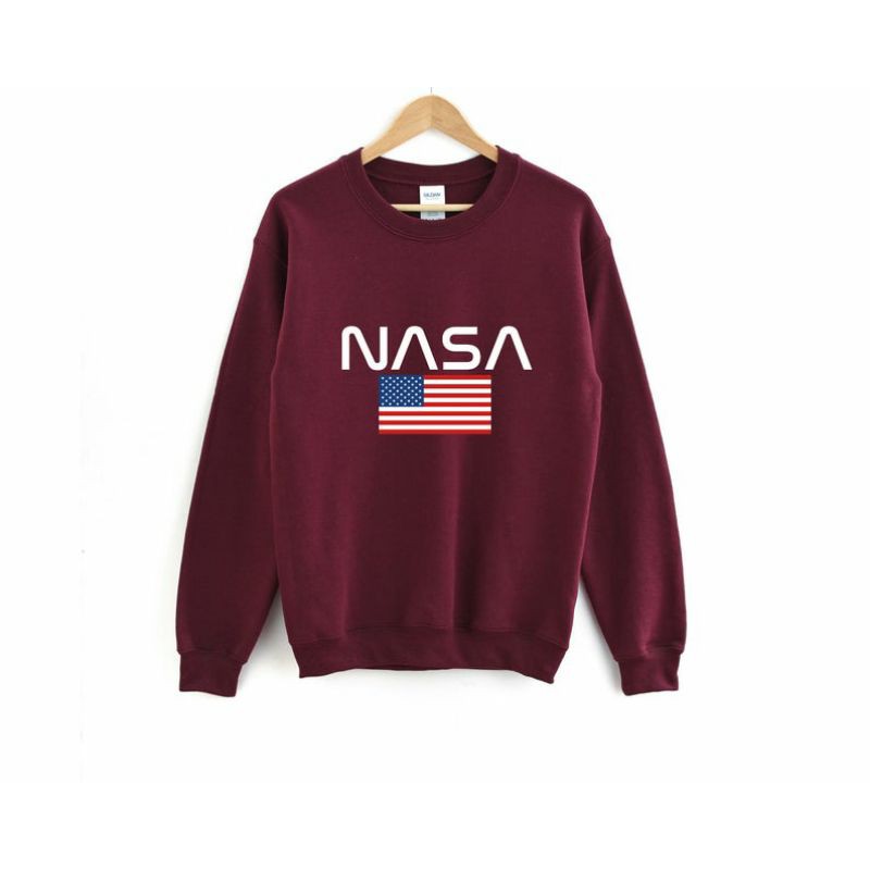 Sweatshirt NASA Flag BIGSIZE S - XXXXXL(6XL) Sweater Crewneck NASA Pria Wanita OVERSIZE Jumbo