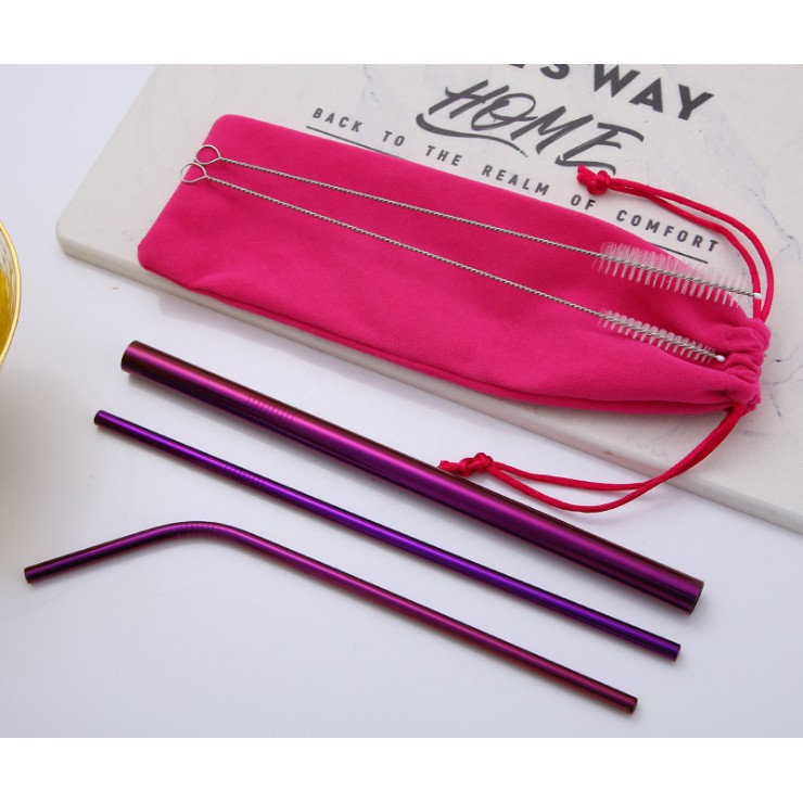 Set Sedotan Stainless Steel 6 in 1 WADAH Tas Pouch SERUT / Stainless Steel Straw Premium 6 in 1