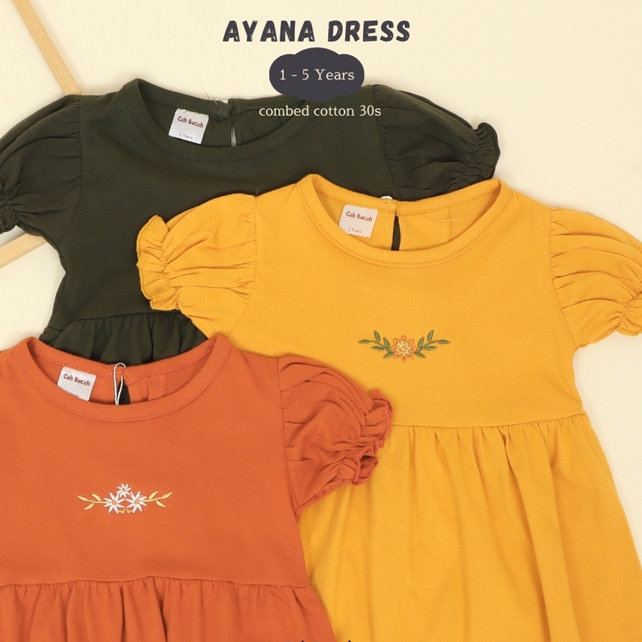 AYANA DRESS MOTIF BORDIR BUNGA DRESS BAJU ANAK  FASHION ANAK PEREMPUAN CBC