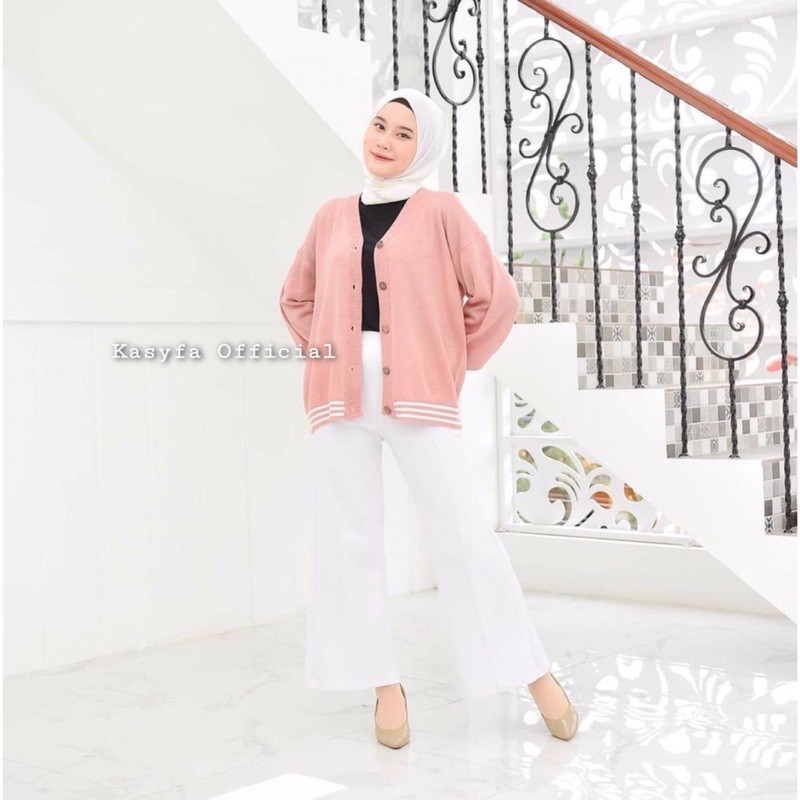 CARDI RAJUT FULL KANCING MIX STRIPE