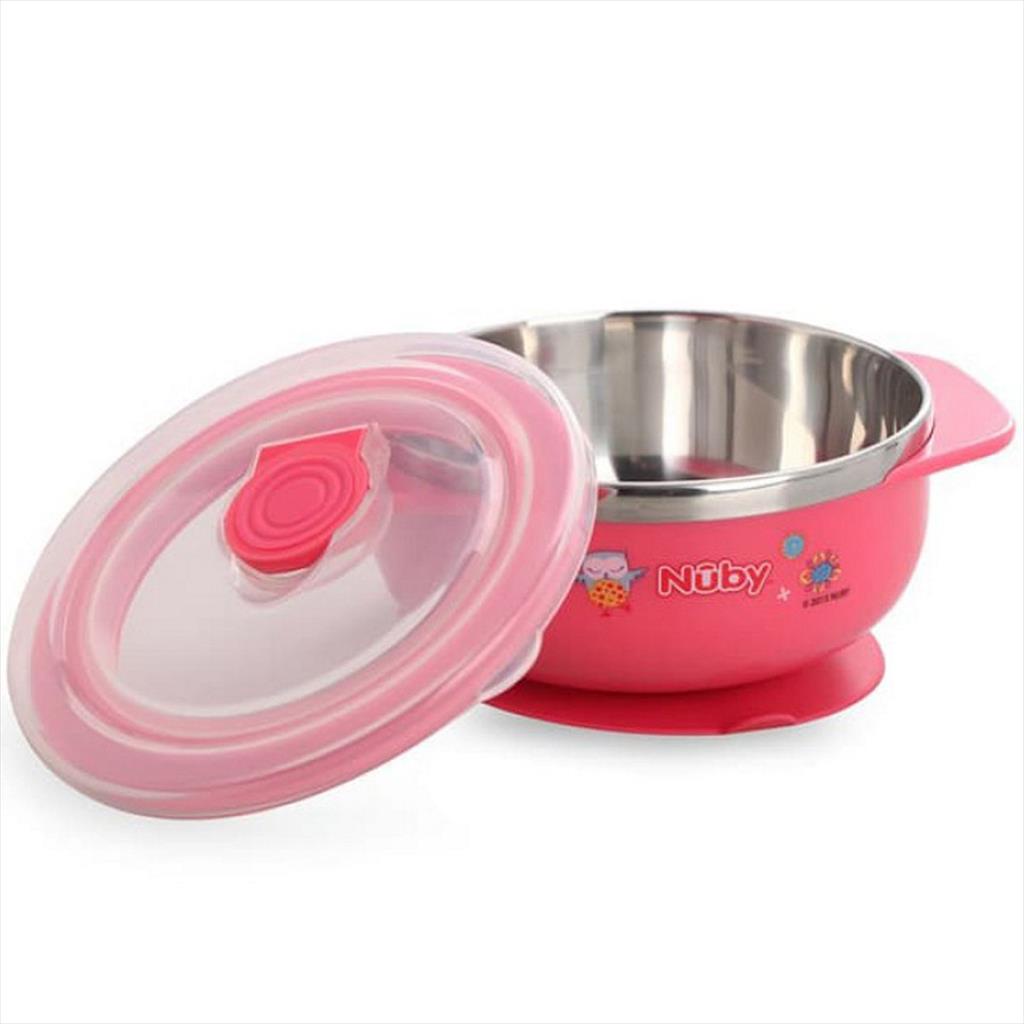 NUBY 123212 250 ml Stainless Bowl Owl Pink