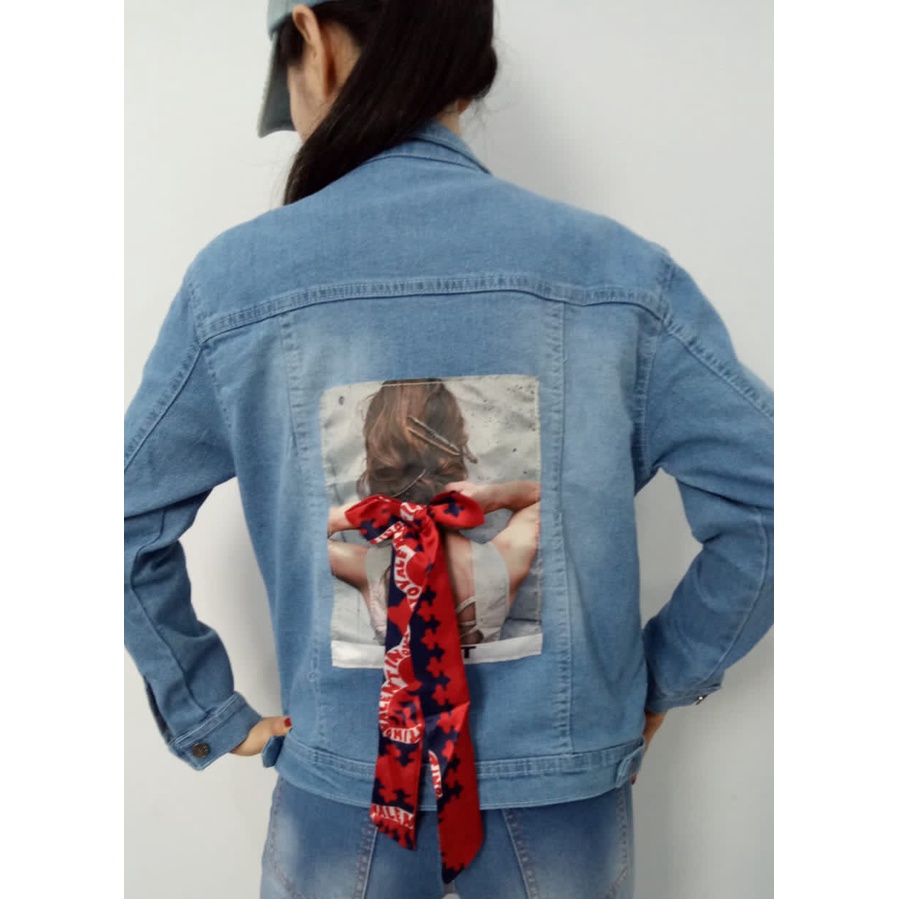 MC girl - Jaket Jeans Gambar Pita Belakang Wanita / Jacket Denim Cewek