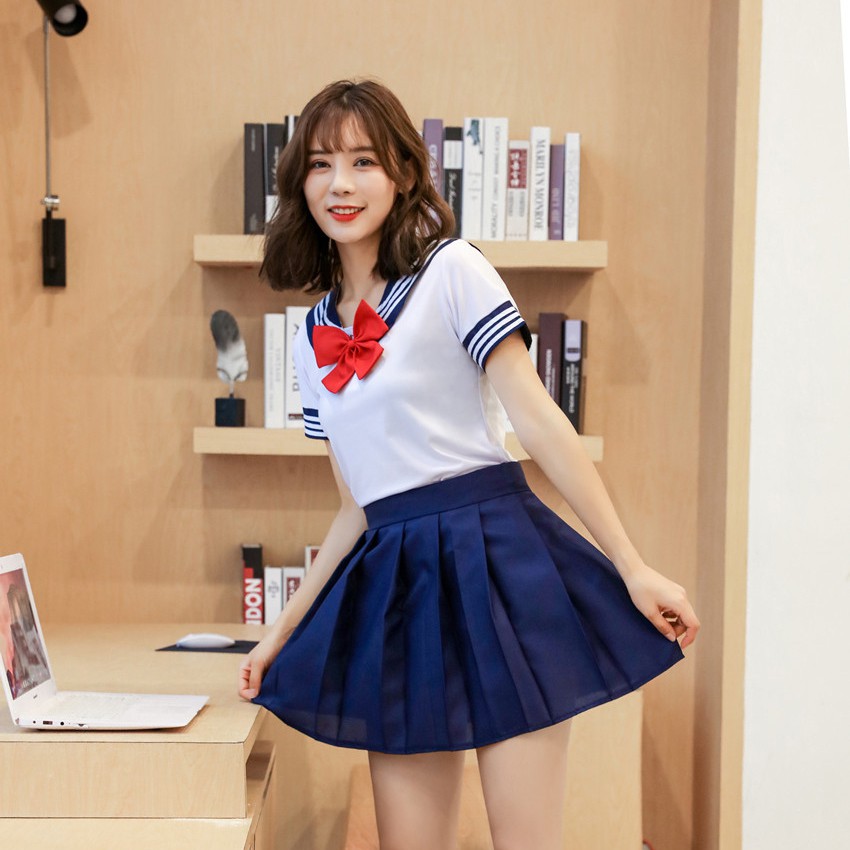 CC-49 sailor seifuku seragam sekolah jepang cosplay import kostum wanita lengan pendek navy putih