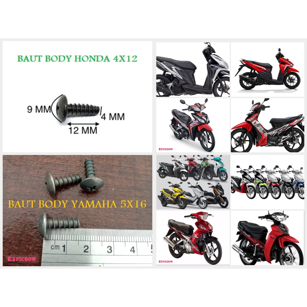Cod Diskon 10 Pcs Baut Cacing Body Yamaha Honda 4x12 Dan 5x16 Bodi Motor Bebek Matic Promo Shopee Indonesia