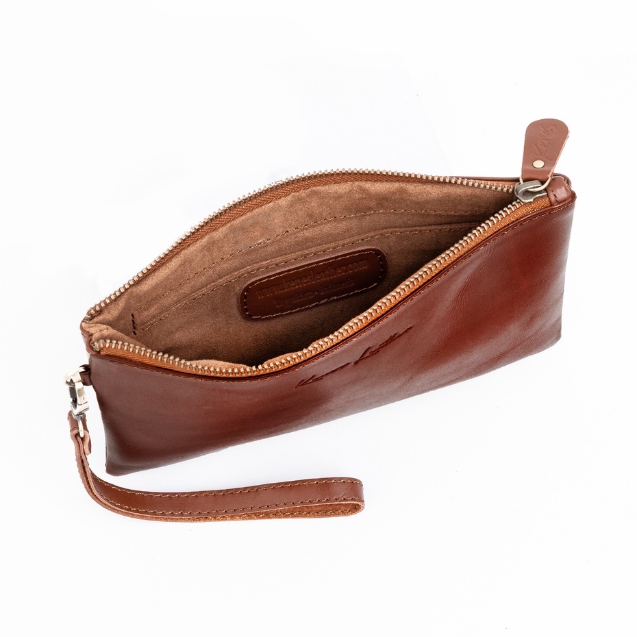 Kenes Leather Clutch Tas Tangan Pouch Unisex Kulit Asli SIMPLE Pullup - Free Gravir Nama