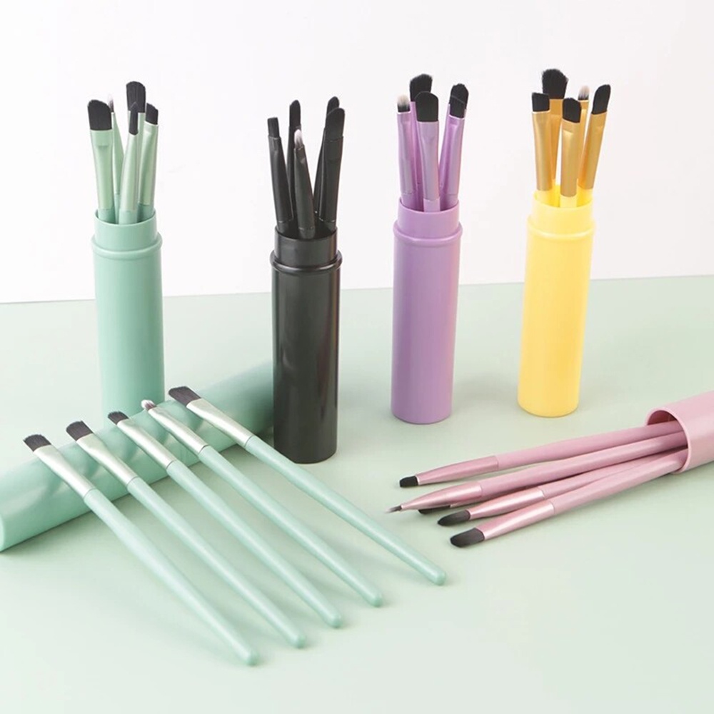 5pcs / Kotak Brush Makeup Portable Untuk Eyeshadow