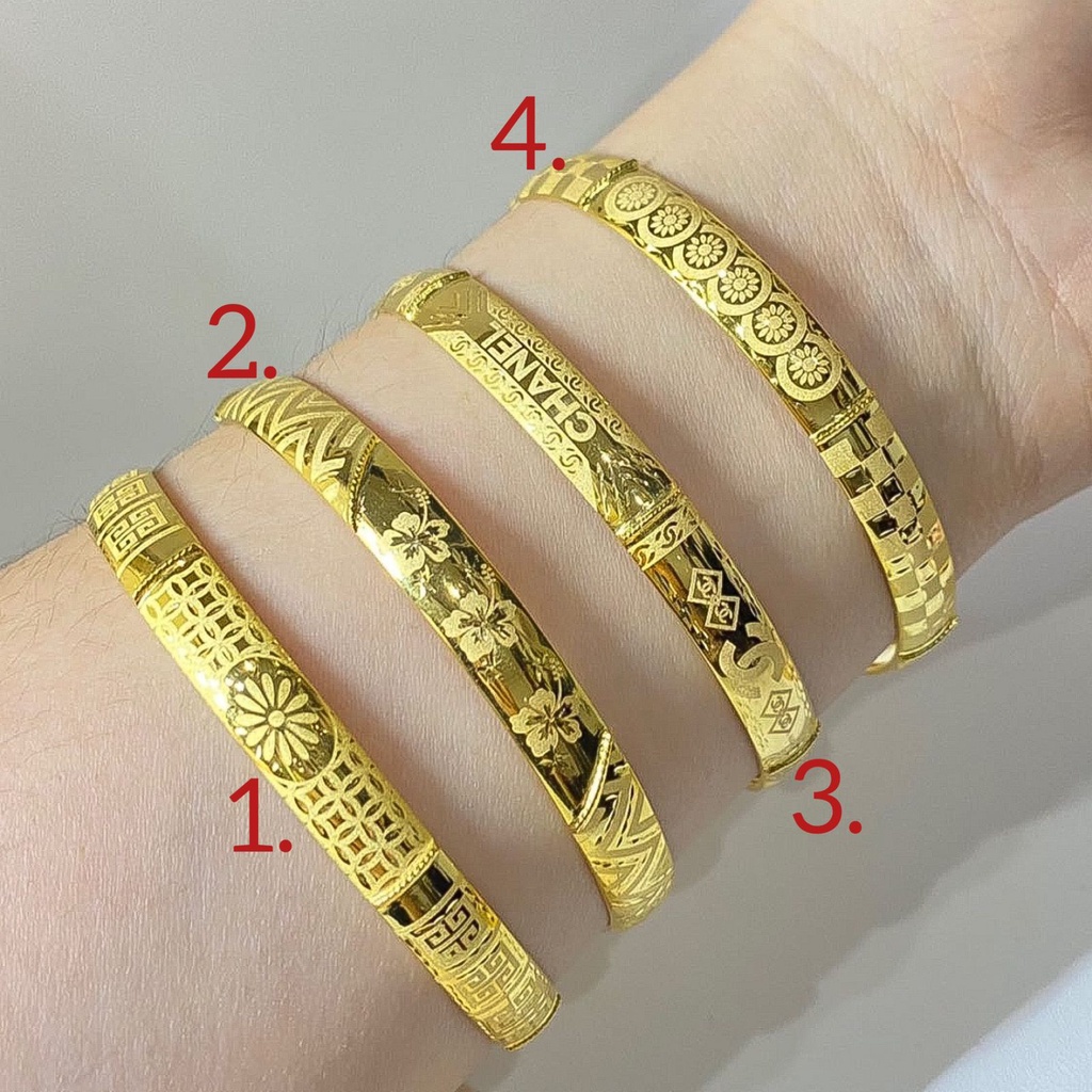 Gelang tangan anak dan dewasa emas asli kadar 700 70 16k bangle roll gold lebar ringan merk branded bunga stamp Chanell LVv 3 tiga gram gr g