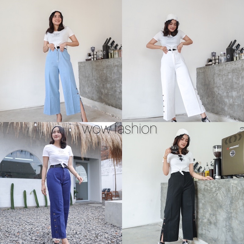 WOW-Feme Kulot Jeans Kancing Samping Bawah/Celana Kulot Jeans/kulot Jeans Wanita