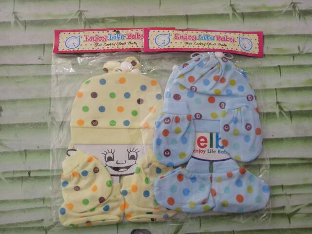 Sarung Tangan dan Kaki Bayi Set Topi+clemex