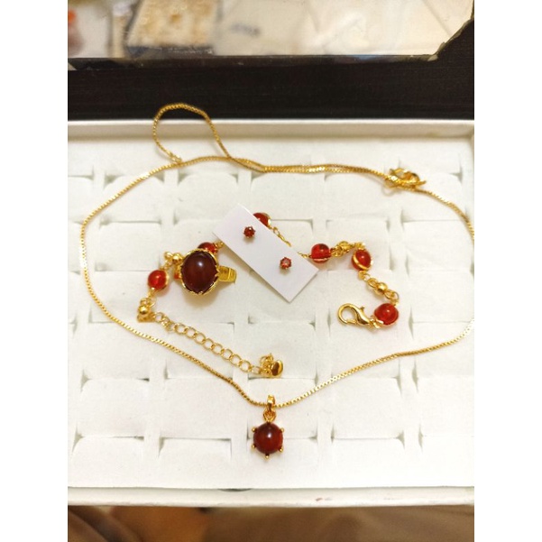 set aksesoris wanita Xuping permata merah zircon