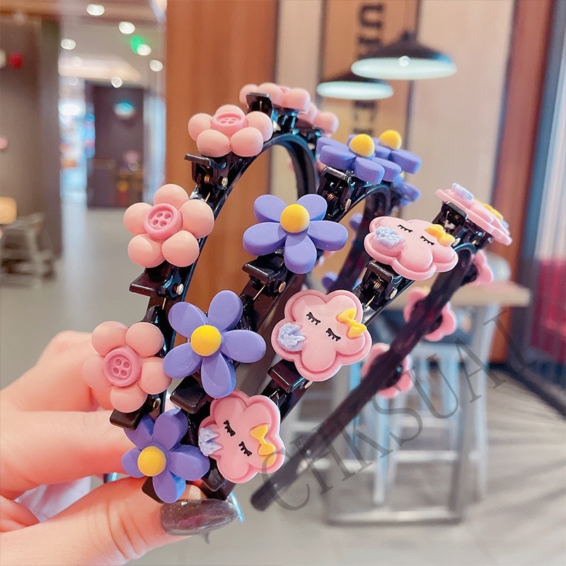 Ins Korean Kids Flower Headband Bangs Braided Hair Band Clip