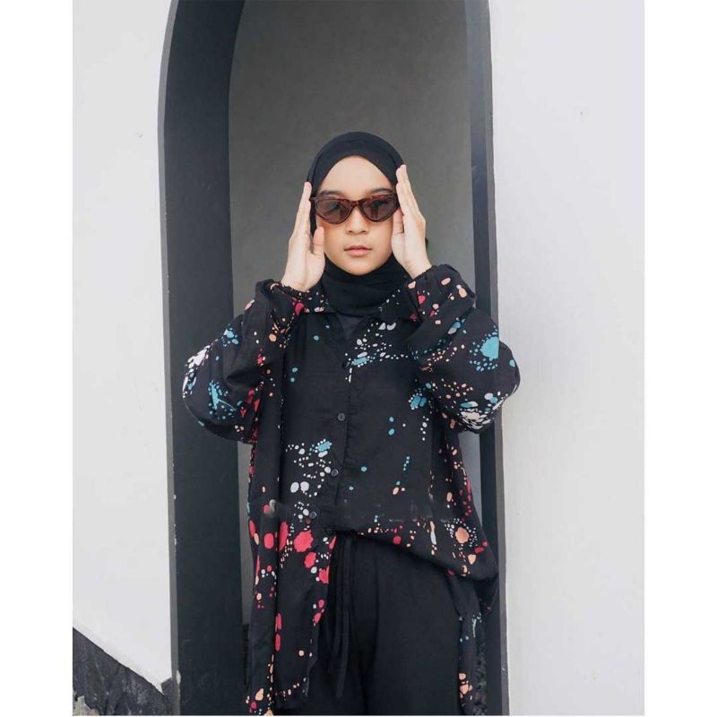 KEMEJA KATUN RAYON WANITA OVERSIZE FULL KANCING