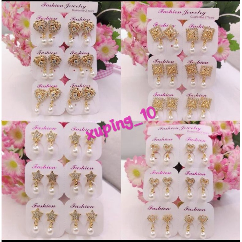 Grosir 1 Lusin Anting jepit mutiara dewasa xp gold, model random, ATG04.