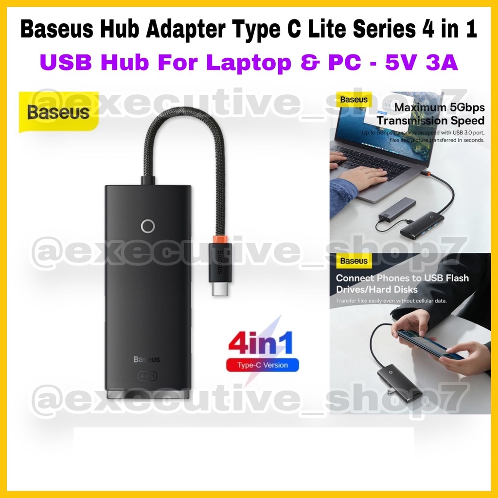 Baseus Hub Adapter Type C Lite Sereis 4 in 1 - USB Hub for Laptop &amp; PC - 5V 3A - Garansi Resmi 6 Bulan