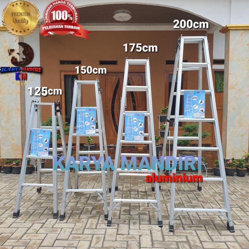 Tangga Lipat Aluminium Grand Hitam Ukuran - 1 M / 1,25 M / 1,5 M / 1,75 M / 2 M