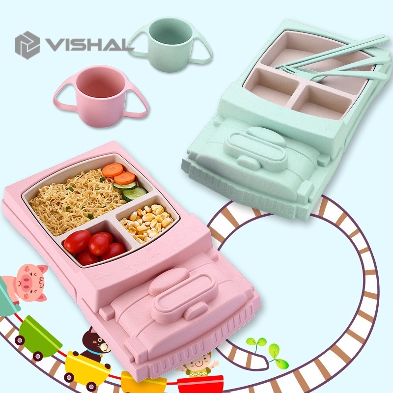 VISHAL 6Pcs Piring Makan Anak Bentuk Mobil Lucu Kereta Piring Karakter / Piring Makan VS-70