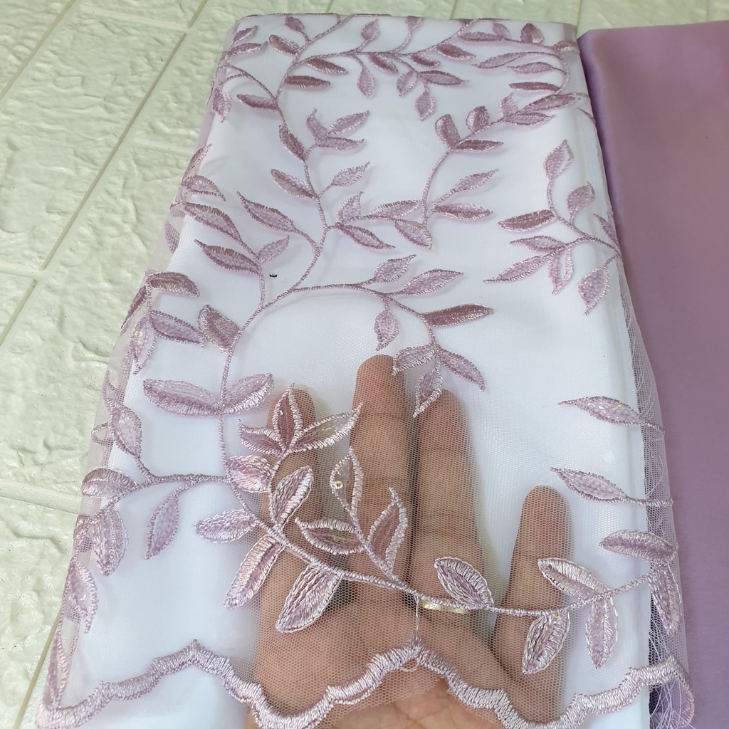 Kain Tille Tulle Brokat Bunga Glamour Payet Kaca Bahan Kebaya Dress Pesta Wedding Motif Bunga Tanpa 