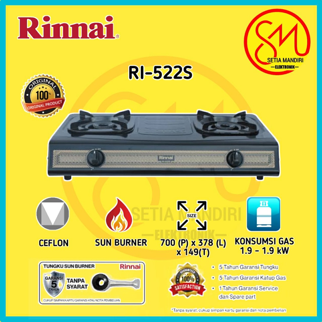 Rinnai RI-522S Kompor Gas 2 Tungku Ceramic Burner Series