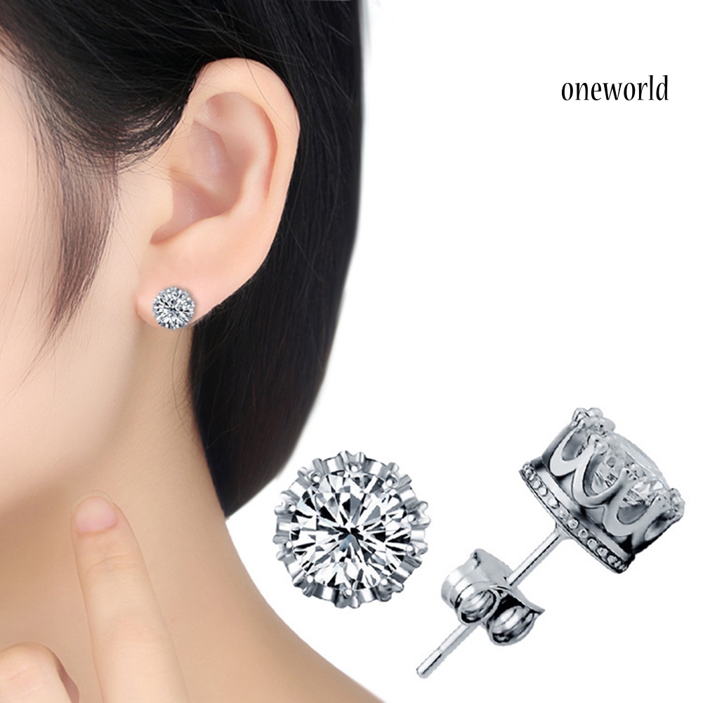 OW@ Fashion Women Silver Plated Cubic Zirconia Ear Studs Earrings Piercing Jewelry