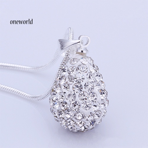 Ord Kalung Rantai Lapis Silver Liontin Tetesan Air Hias Berlian Imitasi Berkilau Untuk Wanita