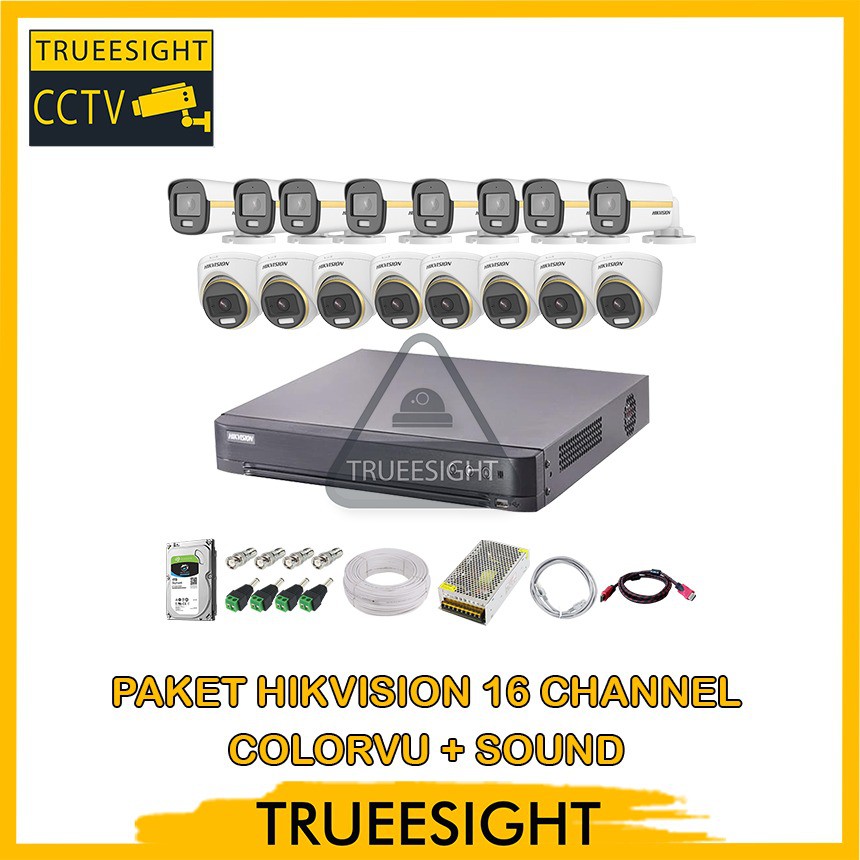 Paket Hikvision 16 channel 2MP ColorVu Plus Sound