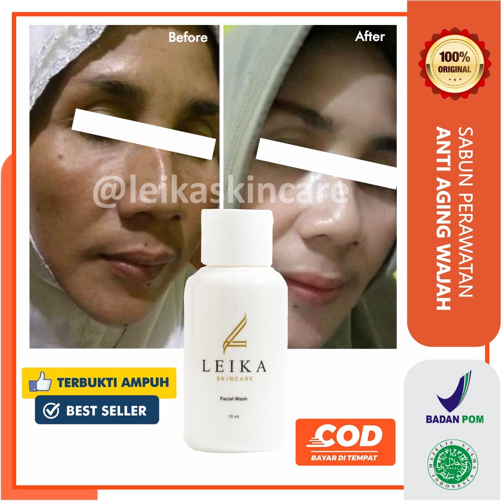 Wow! Sabun Muka Anti Aging Paling Ampuh Sabun Anti Penuaan Dini Asli Halal BPOM Facial Wash Leika Skincare 70ml Sabun Penghilang Kerutan di Wajah Original