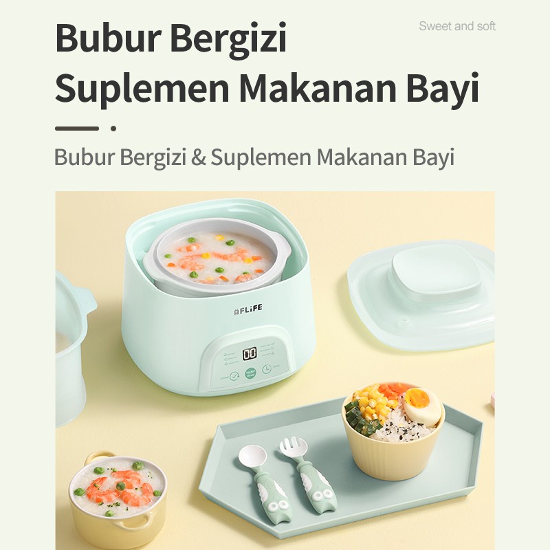 FLIFE Slow Cooker 1L FC-30NC01 - Multifungsi Baby Food - Mpasi 6 in 1 Makanan Bayi Porridge Baby Food Soup/Steam Sweet Soup Desinfection Keep Warm Anti gosong Tidak Lengket Kukus Rebus