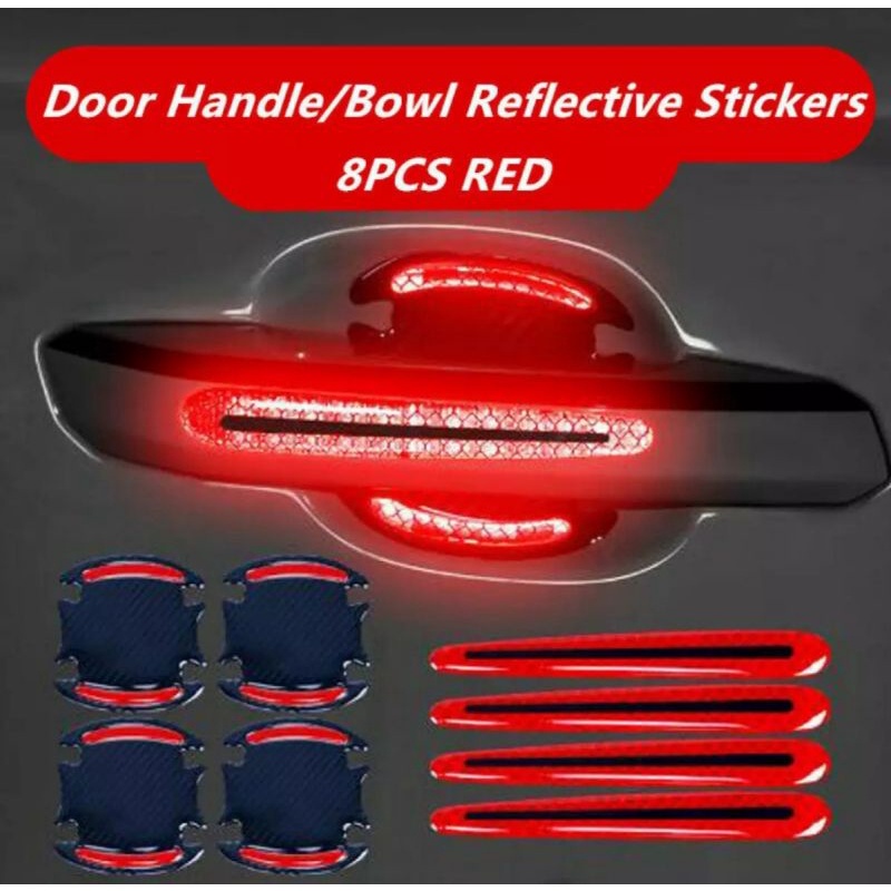 8 PCS REFLEKTOR REFLECTOR STIKER STICKER HANDLE GAGANG PINTU MOBIL ANTI AIR GORES PINTU NYALA TIMBUL