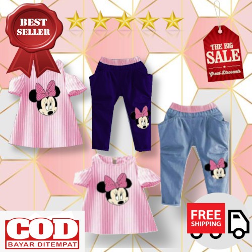 Vision Online - Stripy minnie pinky / baju kaos sabrina denim anak perempuan cewek 1 2 3 4 thn murah