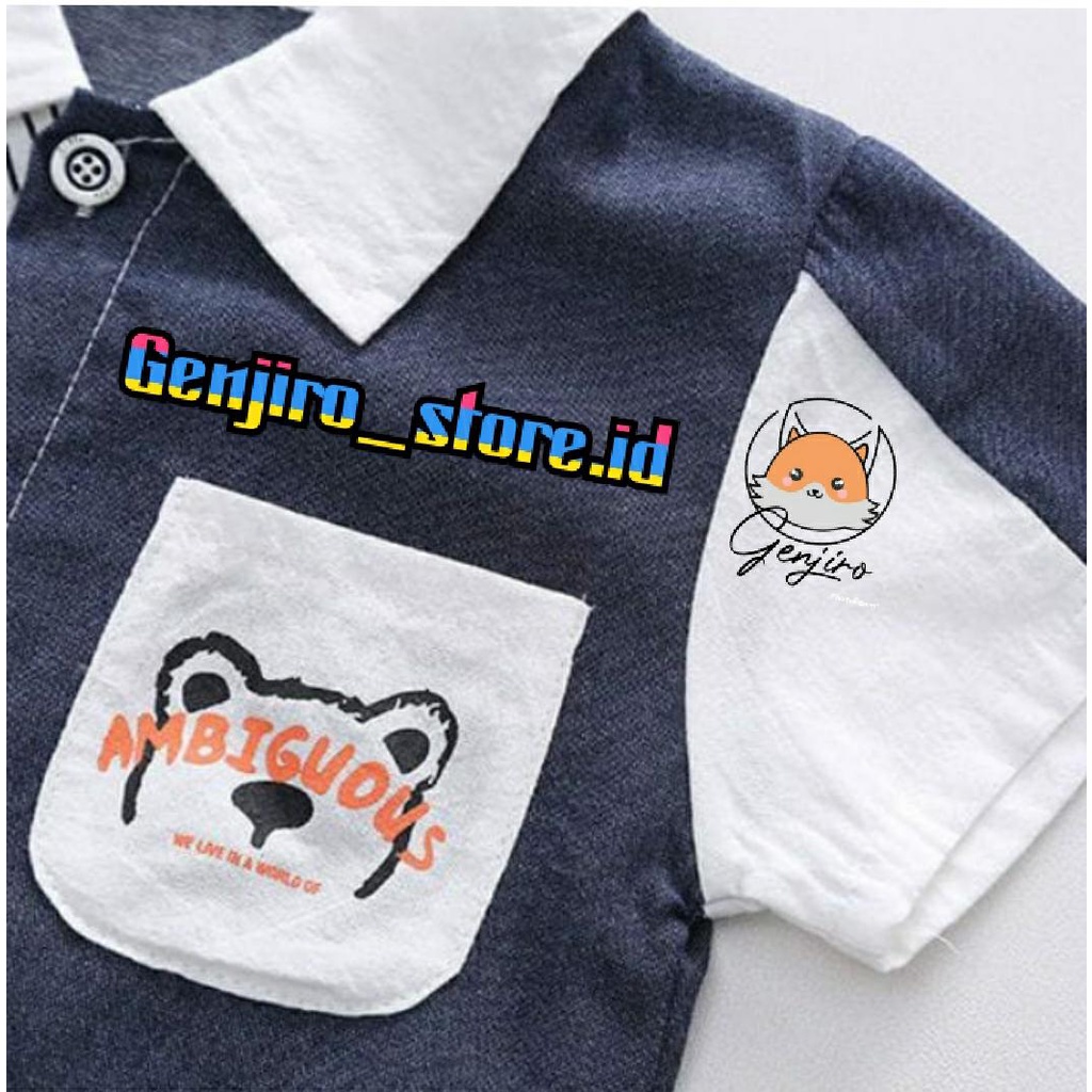 SETELAN ANAK LAKI LAKI / KEMJA AMBIGUOUS/KEMEJA LENGAN PENDEK/CELANA PENDEK/BAHAN SUPERNOVA/MOTIF SABLON/UNTUK LANAK LAKI LAKI USIA 6 BUALAN - 4 TAHUN/BISA COD