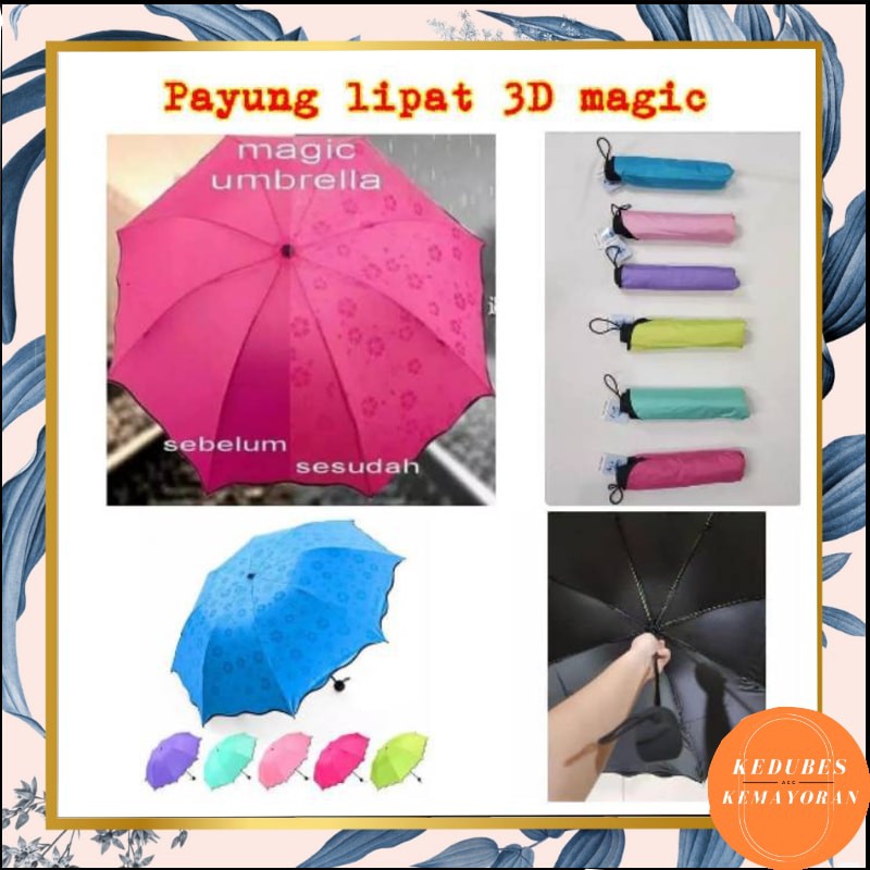 Payung Lipat Magic 3D / Payung Hujan dengan Motif yang Muncul ketika Basah [KK]