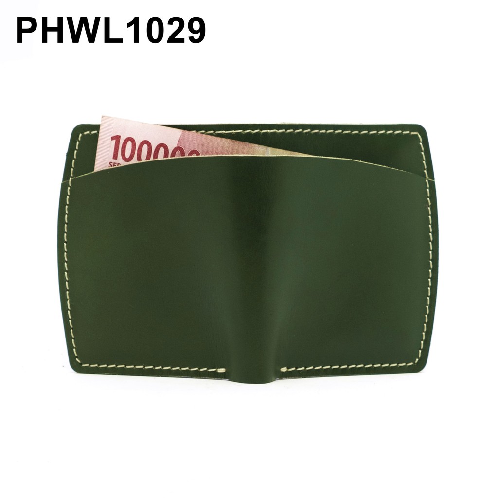 dompet pria kulit sapi asli bifold wallet saku luar hijau - PHWL1029