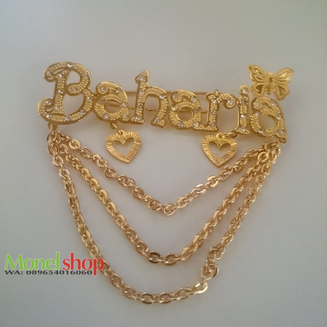 BROSS NAMA – PIN NAMA – PASIR - PERMATA - RANTAI - BROS CETAK NAMA KUNINGAN LAPIS EMAS