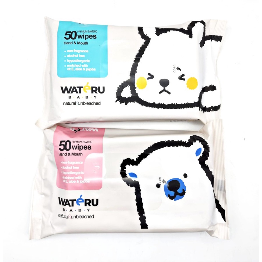 WATERU Bamboo Baby Wipes / Tisu Basah Bambu Hand &amp; Mouth 50s (1 pack)