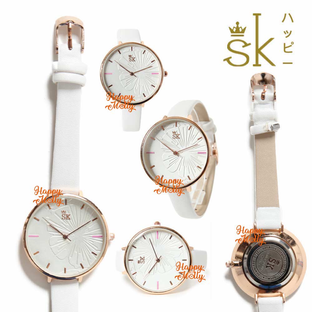 SK Teratai 3D [ Putih ] Jam Tangan Water Resistant Wanita Fashion Strap Leather - SK_815