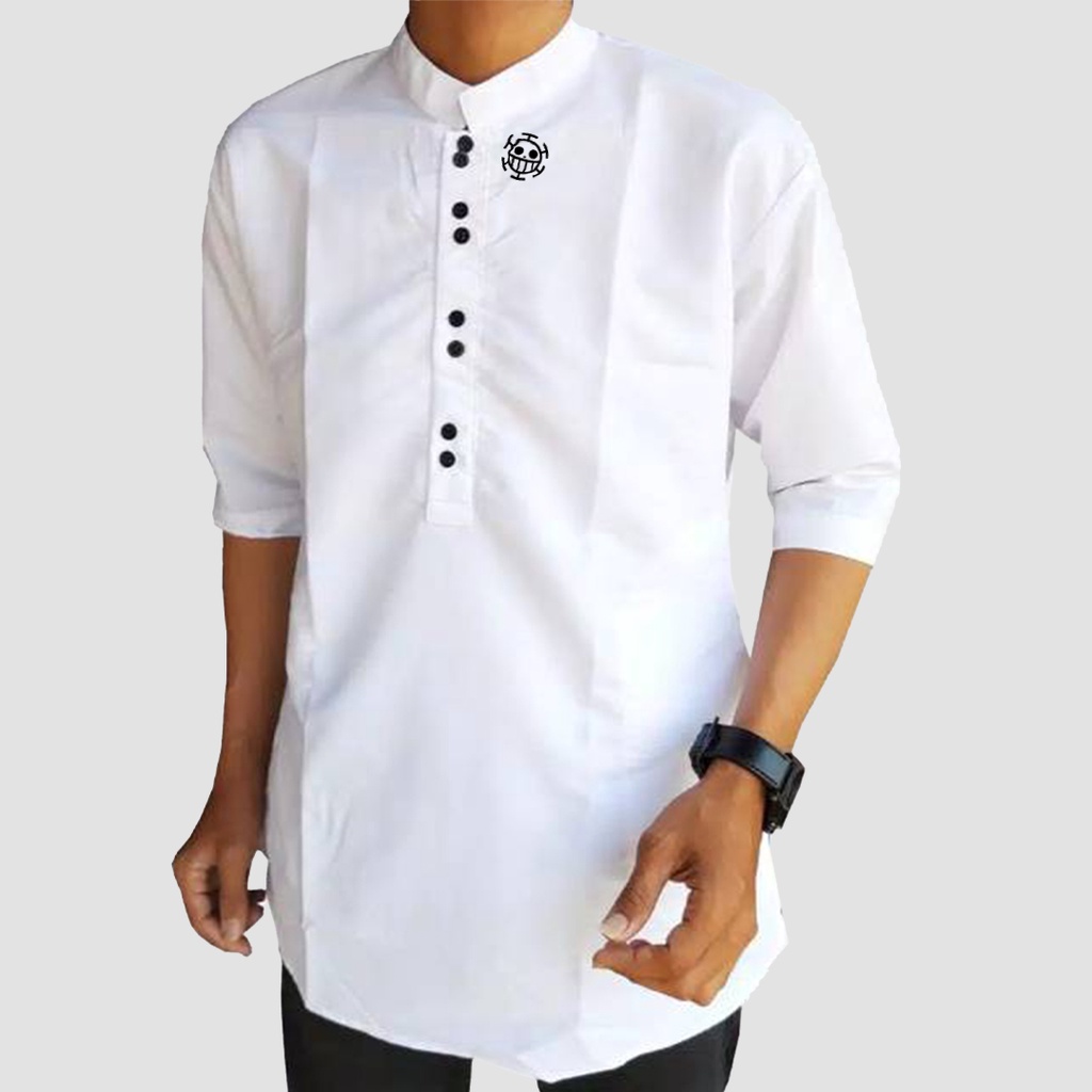 Baju Koko Pria ONEPIECE LAW Pakain Muslim Putih Cowok Tema Anime Keren