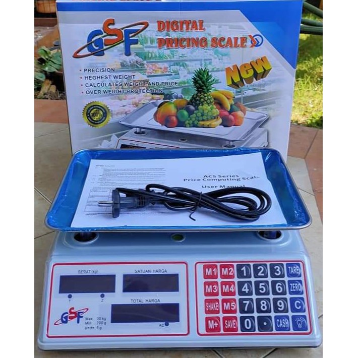 Timbangan Digital duduk charger kapasitas 30kg GSF Timbangan Multifungsi Buah sayur Laundry GSF