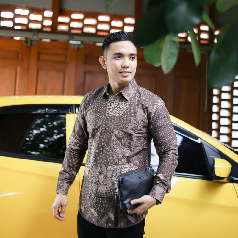 kemeja batik pria modern premium slim fit full puring lengan panjang