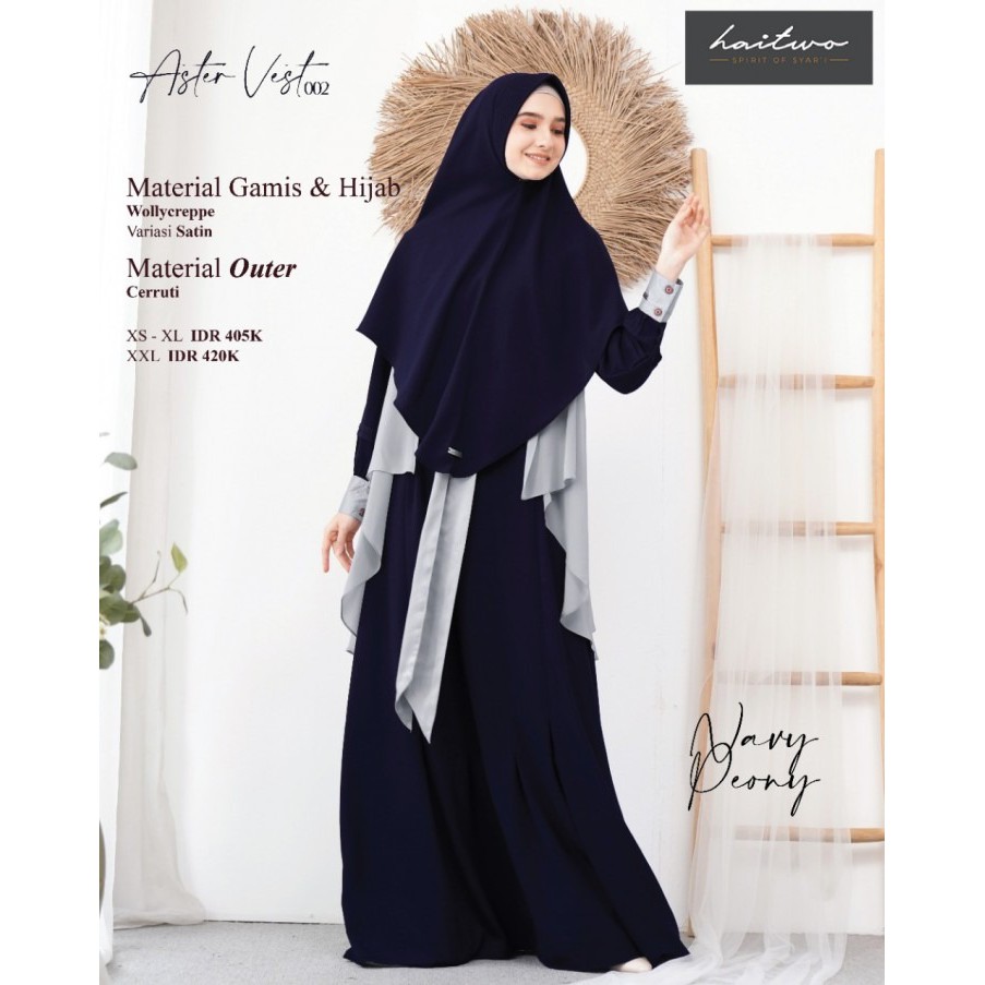 SET GAMIS SYARI TERBARU 2021 / HAIHAI / HAITWO / ASTER VEST 002 / BISA COD