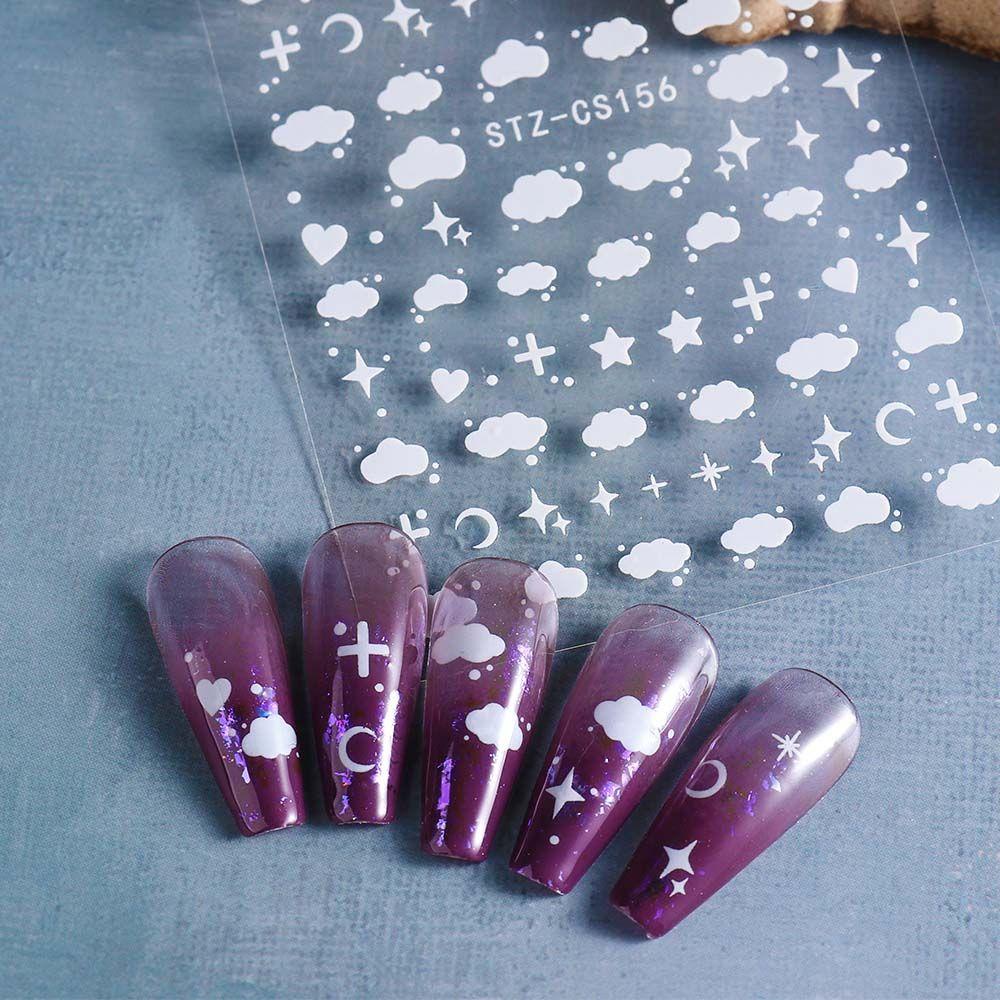 NEEDWAY Blush Stiker Kuku Bulan Karakter Cina Cinta Hati Bentuk Tidak Teratur Dekorasi Nail Art