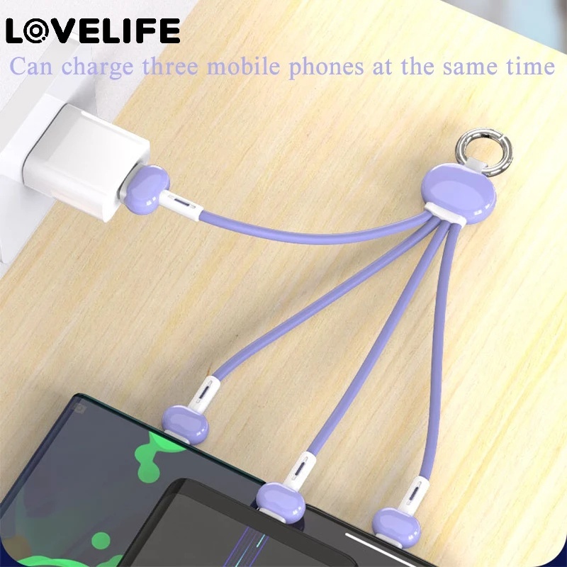 1pc Kabel Data / Charger USB Tipe C 3.4A Fast Charging 3 in 1 Untuk Smartphone Universal