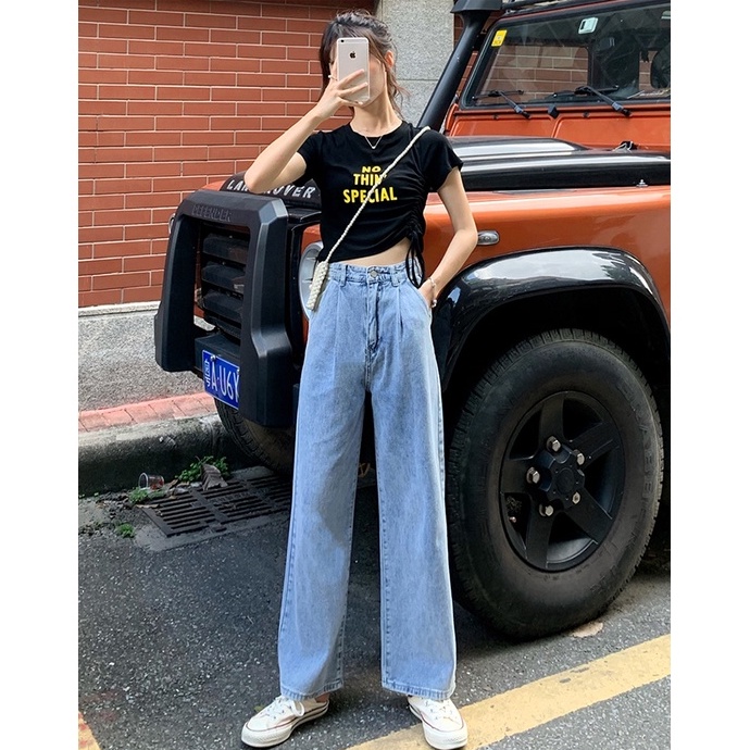 Karet Pinggang Highwaist Loose Celana Jeans Wantia Impor