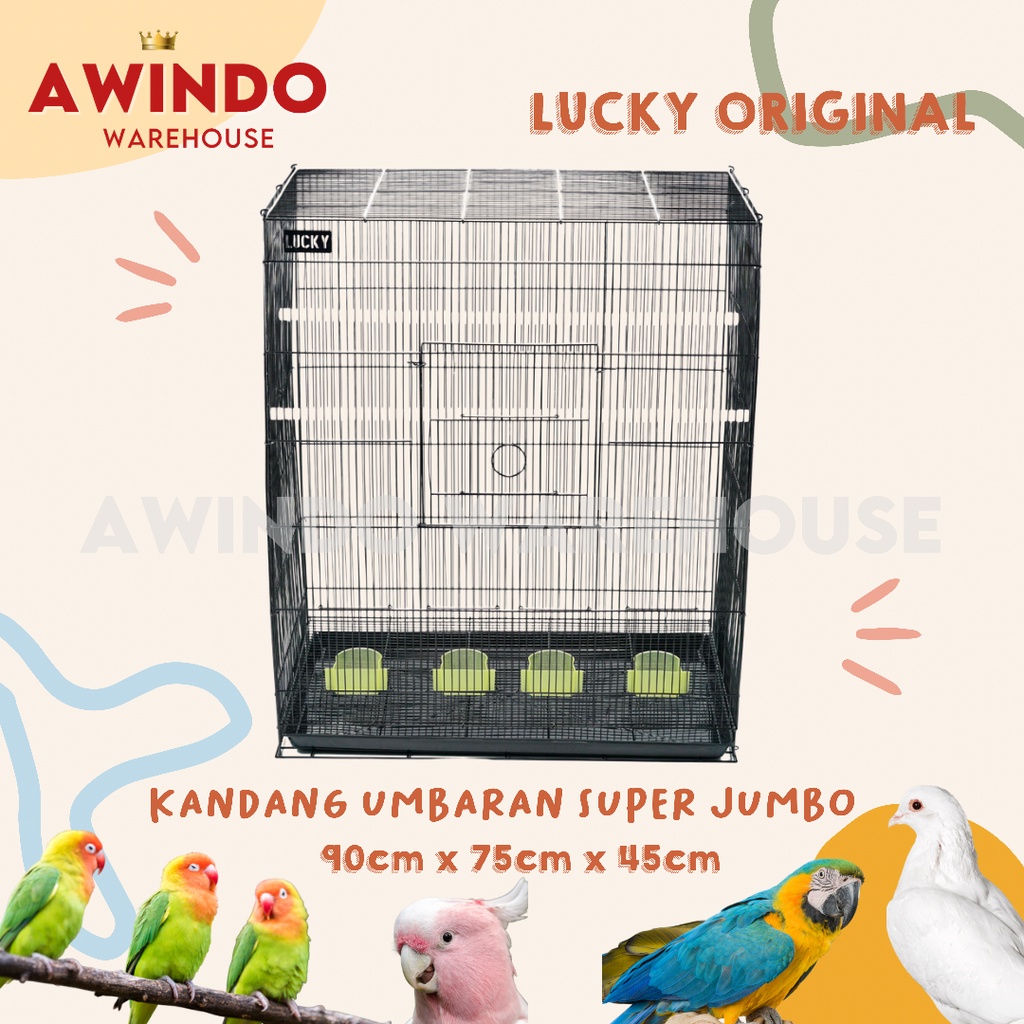 KANDANG SUPER JUMBO SANGKAR UMBARAN BESI LIPAT HEWAN BURUNG 90x75x45 LUCKY ORIGINAL 508