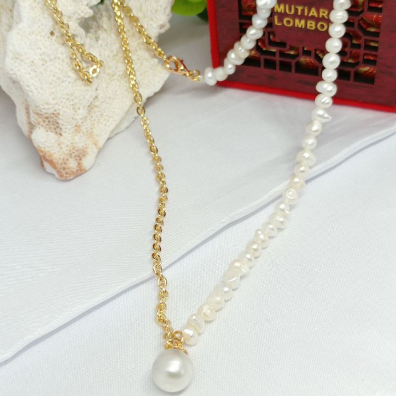 BERSERTIFIKAT KALUNG PANJANG 65CM KALUNG MUTIARA LIONTIN MUTIARA LAUT RANTAI RHODIUM MUTIARA TAWAR K