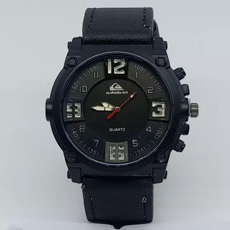 (Cod)Jam Tangan Pria QuickSilver Polos Strap Kulit(Dikirim Dari Jakarta Utara)