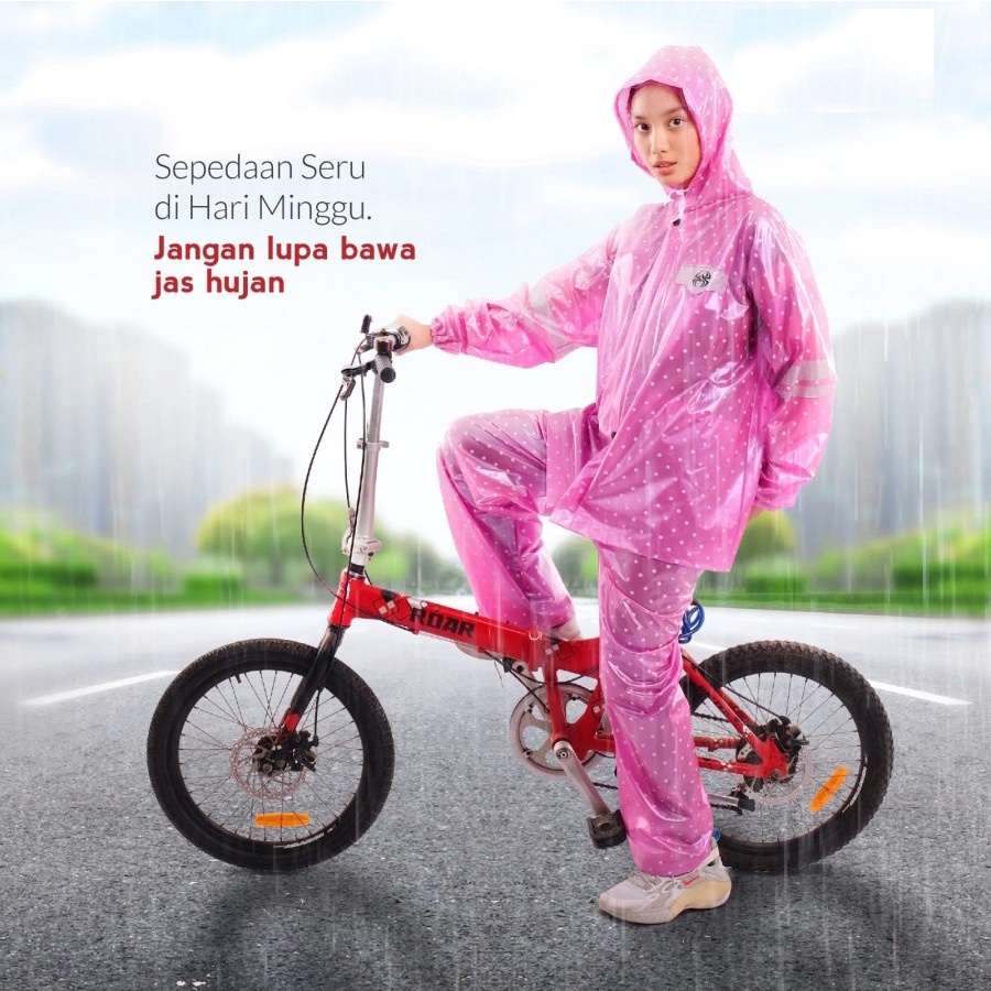 Jas Hujan Setelan Dewasa Poladot Jaket Celana Stelan Spin Elite Polka