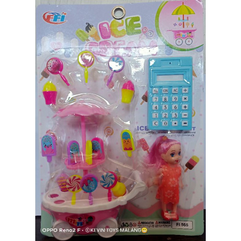 FI 565 GEROBAK ES KRIM MINI PLUS BONEKA DAN KALKULATOR / mainan anak edukasi stroler ice cream mini