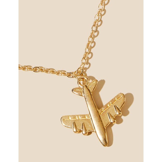 LRC Kalung Fashion Golden Alloy Aircraft Pendant Necklace K25127
