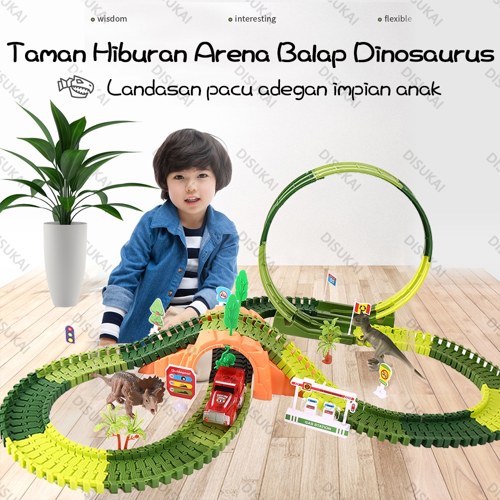 【Stok Baru】Mobil Track Dinosaurus 188pcs Dapat mendaki bukit yang menanjak dapat dengan bebas membentuk bentuk