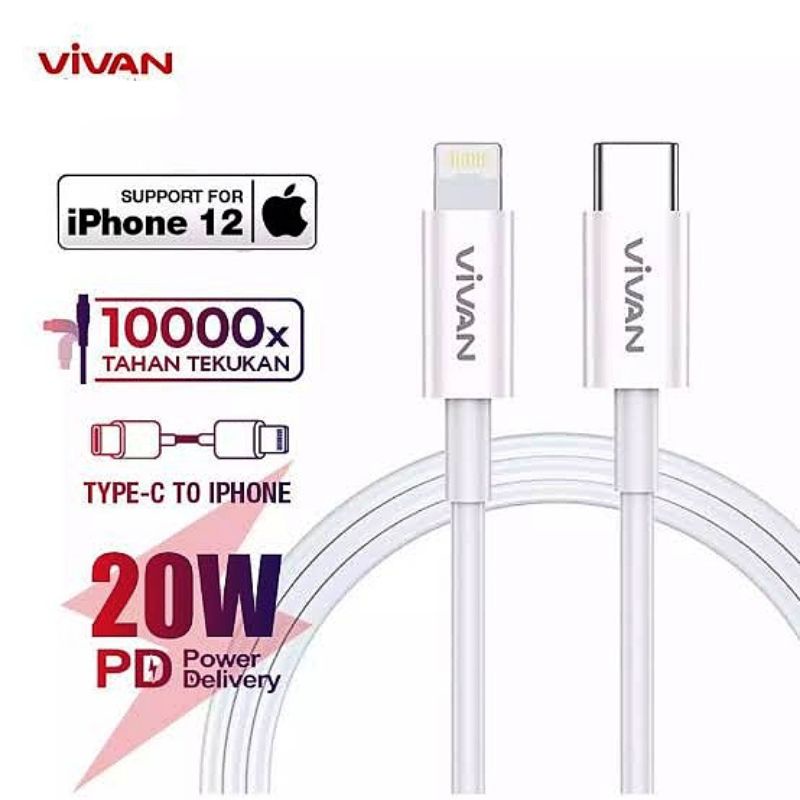 (VIVAN) KABEL DATA IPHONE USB C TO LIGHTNING 20W FAST CHARGE IPHONE XR/11 PRO MAX/12 PRO [KC-L100]